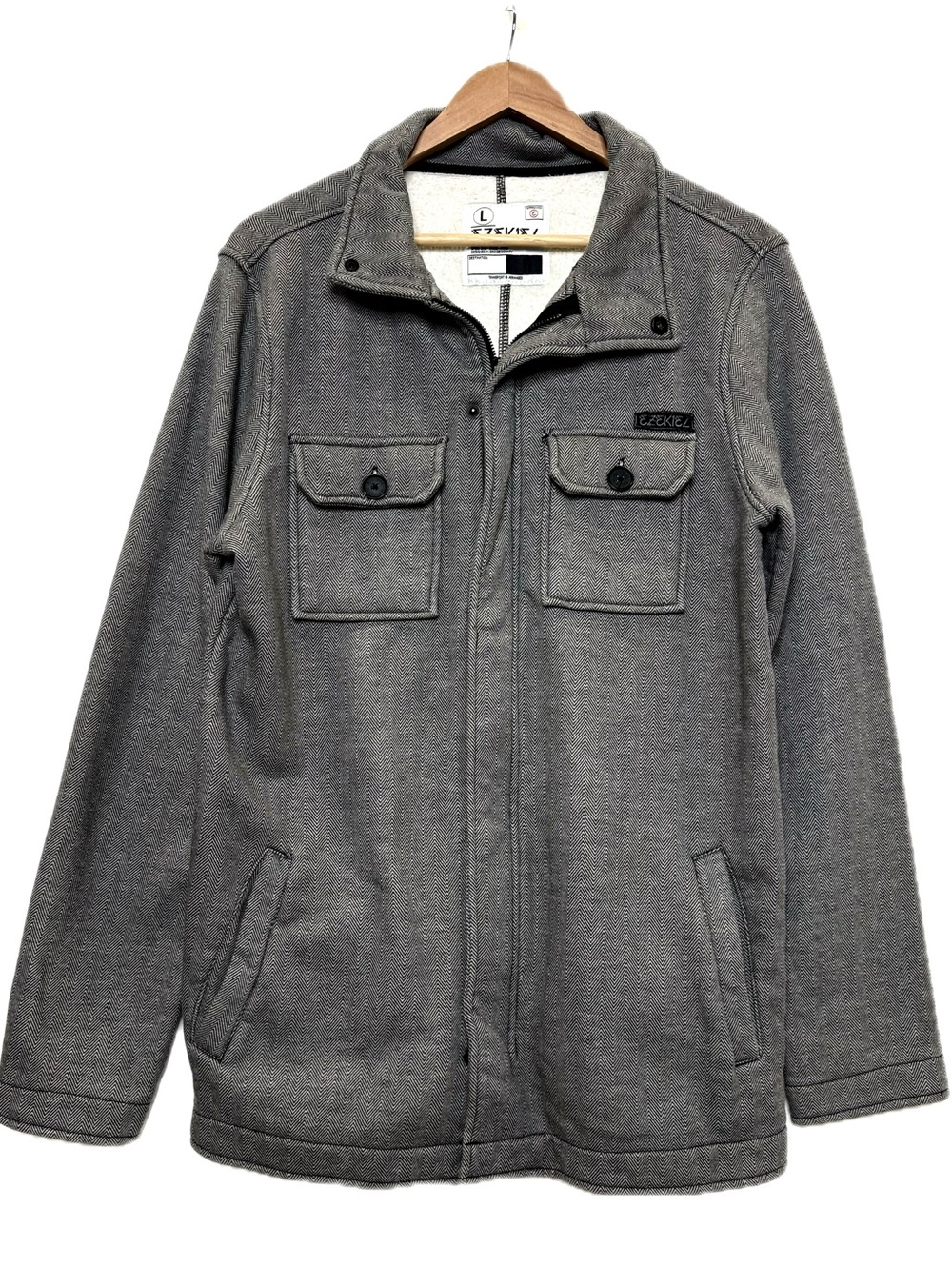 Ezekiel Chevron Patterned Fleece Cargo Pocket Zip Shirt Jacket Mens Size Large